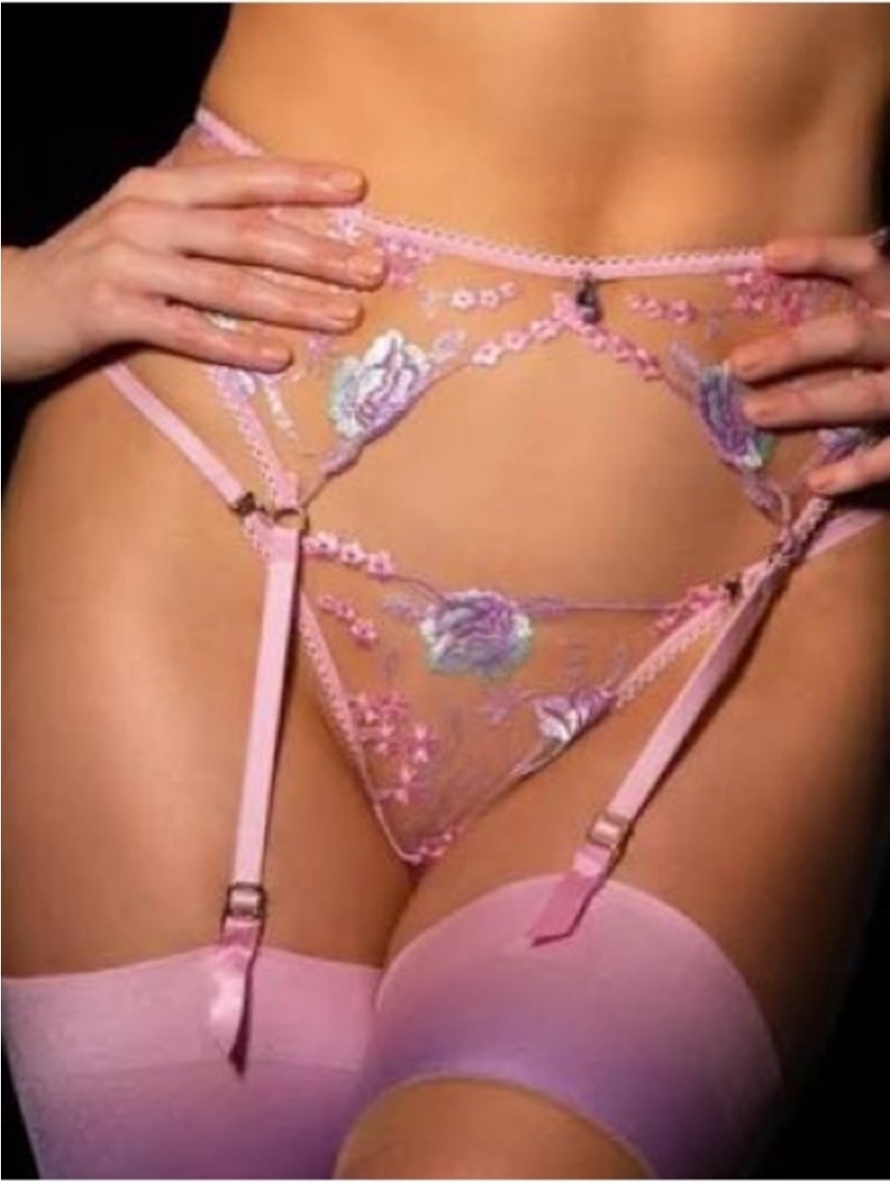 Honey Birdette Pink Floral Embroidered Lace Garter Belt only